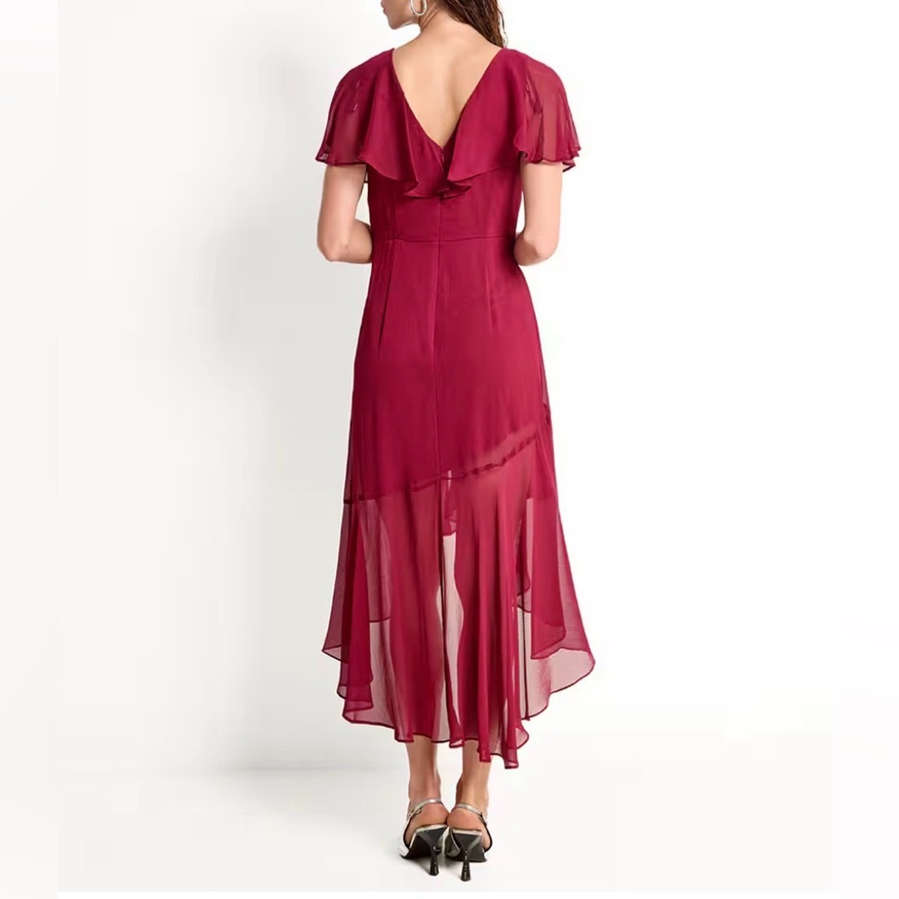 DKNY V-Neck Ruffled High-Low Hem burgundy dress size:6 - Picture 6 of 16
